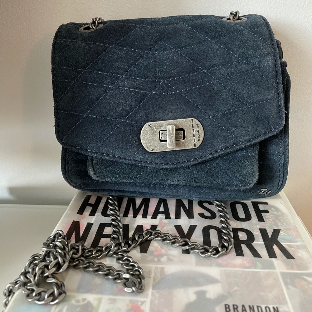 Blue Zadig & Voltaire bag with silver chain.
